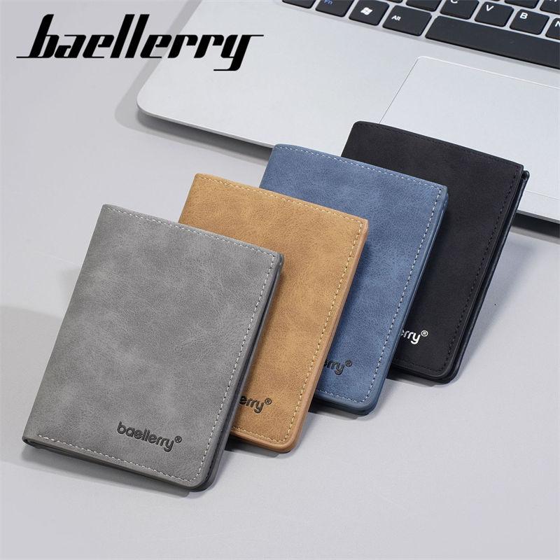 Baellerry Men Short Wallets Casual PU Leather Bifold Card Holder Vintage Design Mini Purse