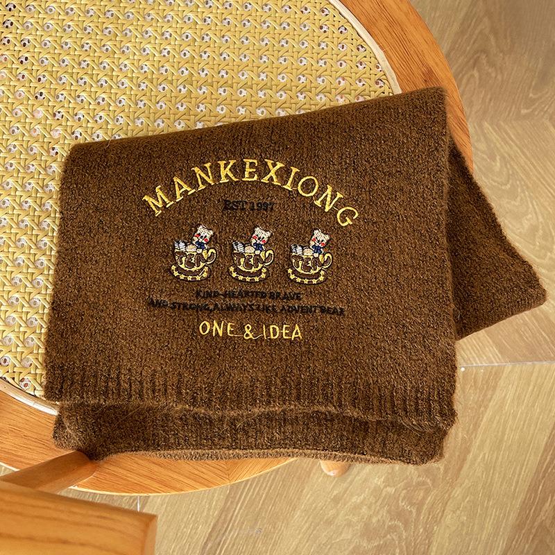 Xiaomi japanese style cute bearembroider wool cartoon scarf for women autumn winterheattech student couple easiest for matchknitting scarf