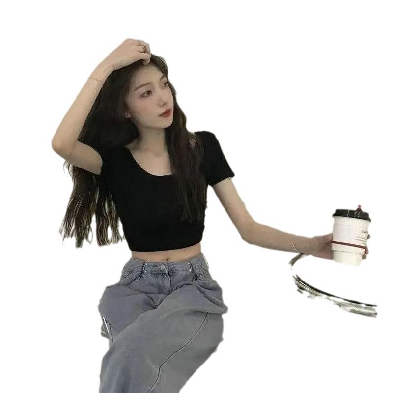2025 Summer Korean Slim Fit Cross Back Short Sleeve T-shirt for Women