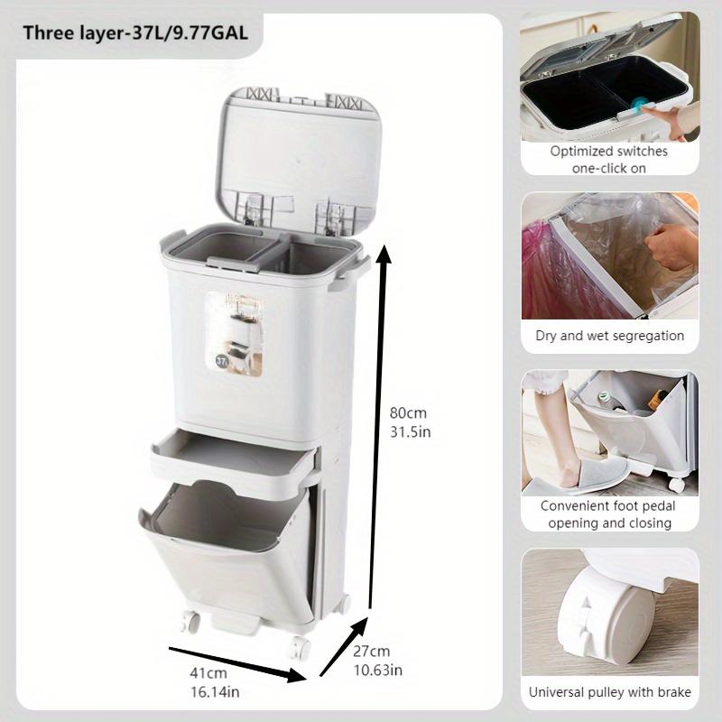 Garbage Classification 34/37L Plastic Trash Bin Home Kitchen Garbage Classification Can with Wheels Garbage Storage