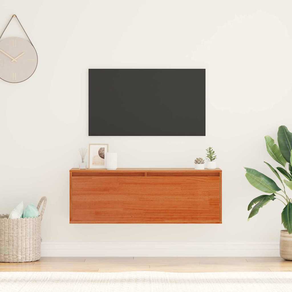 Wall Mounted Cabinet Wax Brown 100 x 30 x 35 cm Solid Pine Wood