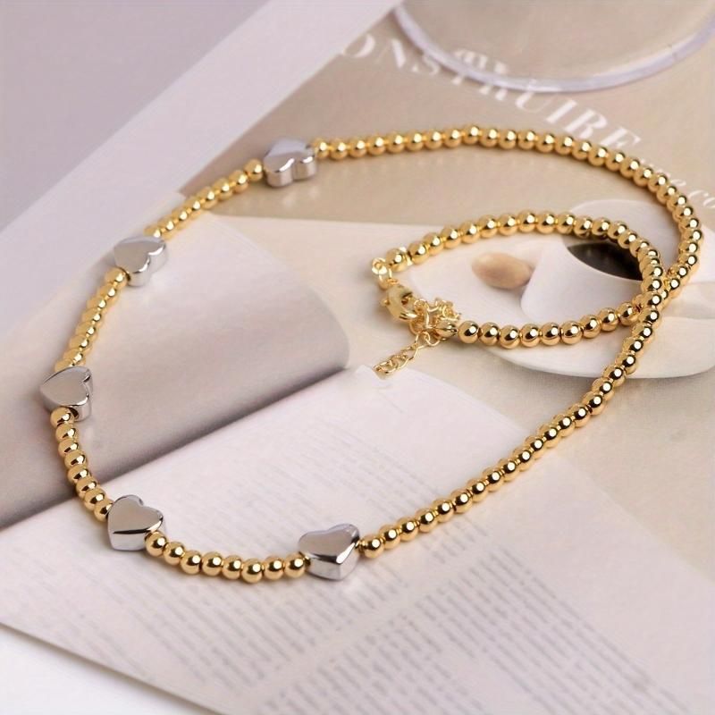 Europe and The United States  Round Beads Heart Pendant Necklace Women's Classic Trend Daily Accessories Jewelry