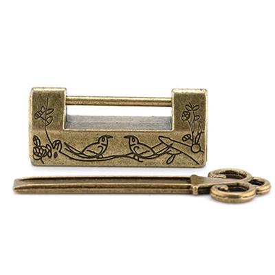 Antique Zinc Alloy Lock Vintage Padlock for Jewelry Box Drawer Chest Cabinet Ornate Floral Bird Decoration Includes Key