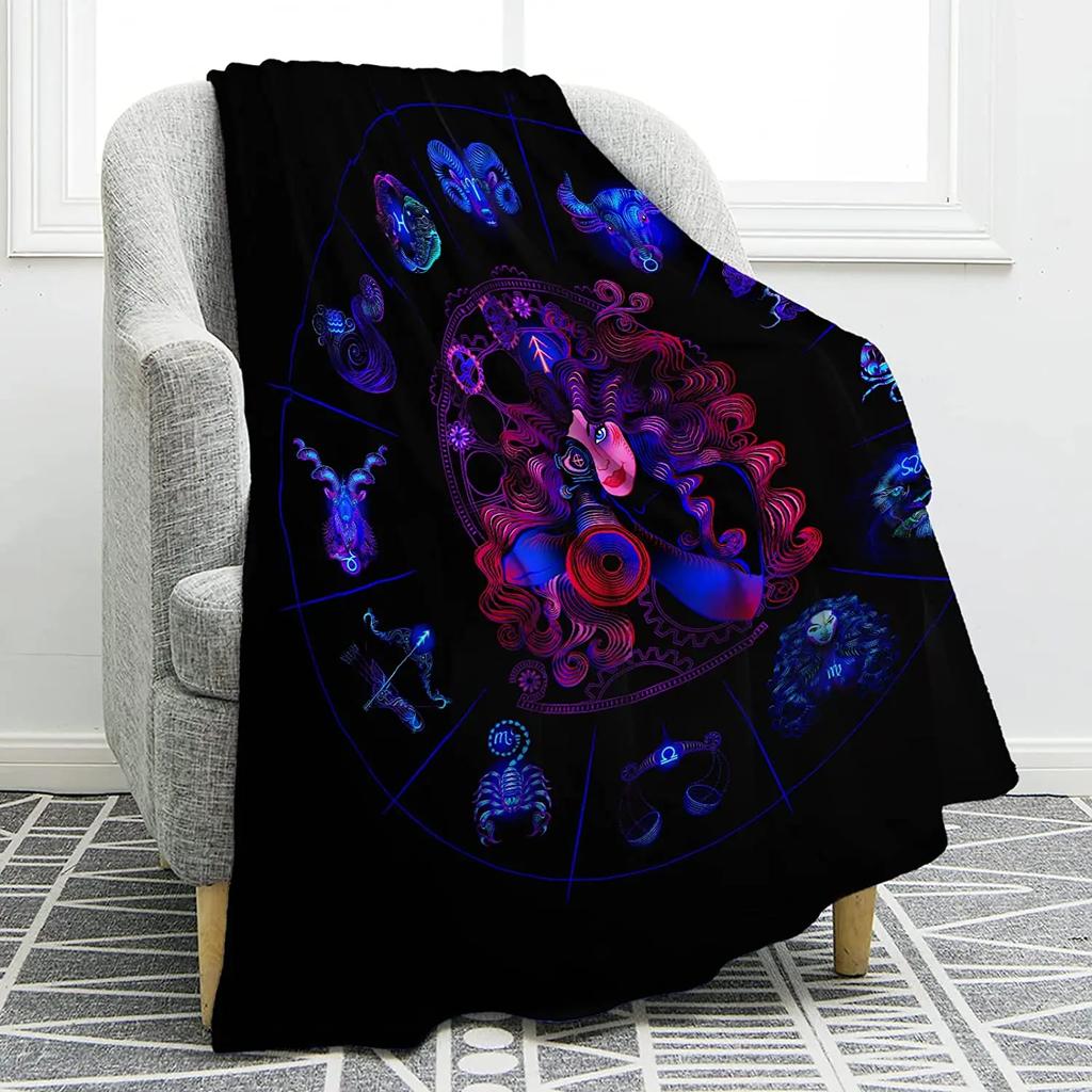 Twelve Constellation Flannel Throw Blanket Gifts for Women Kids Girls Decor for Home Bedroom Living Room Soft Cozy Lightweight