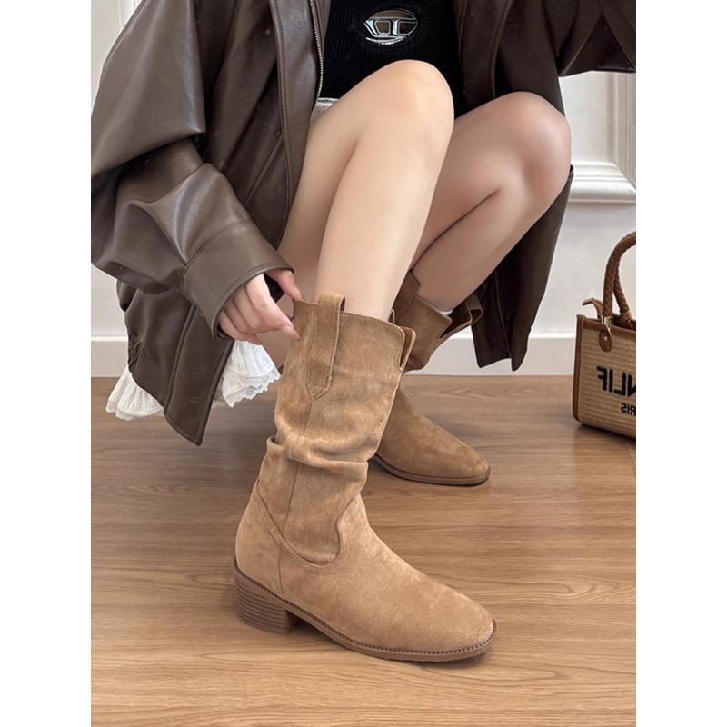 

Ruth Western Pleated Boots Women s Pile Boots Small Inner Heightening Short Knight Boots 40 хакі