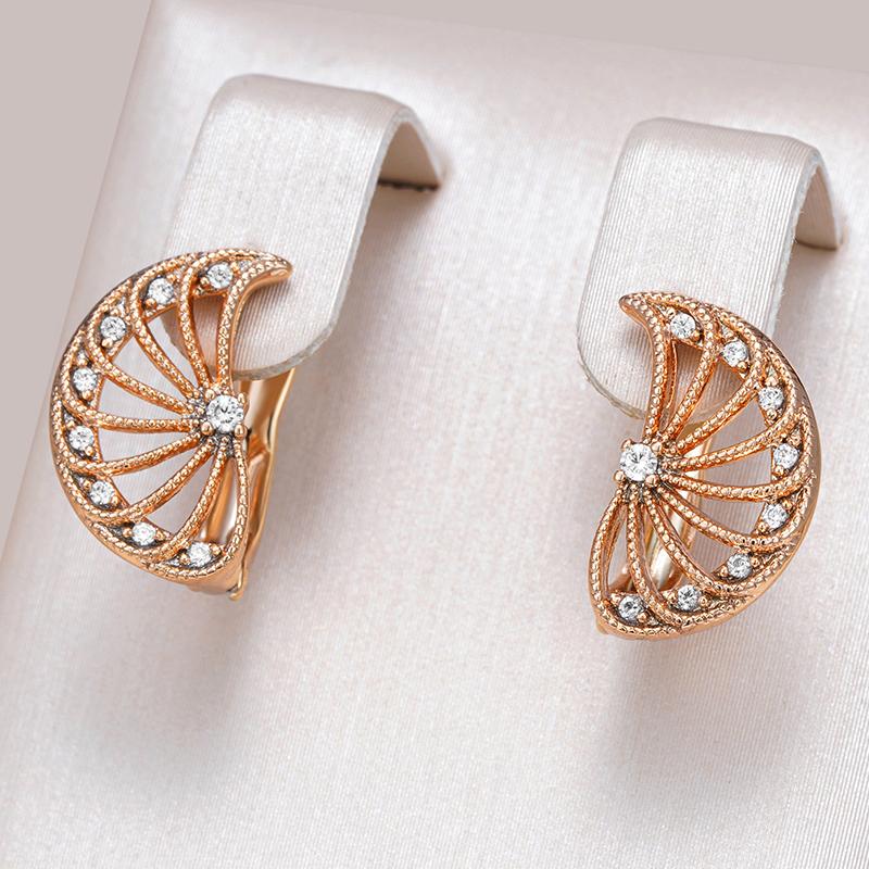 Boucles d'oreilles Anglaises Symétriques Couleur Or Rose Unique pour Femmes Zircon Naturel Cristal Fleur Mariée Bijoux de Mariage Cadeau