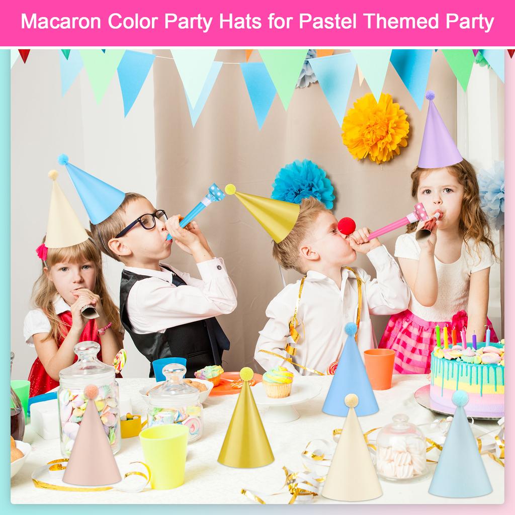Pastel Birthday Party Hats For Kids Glitter Powder Rainbow Cone Kids Hats Pastel Rainbow Themed Paper Ha-Ts