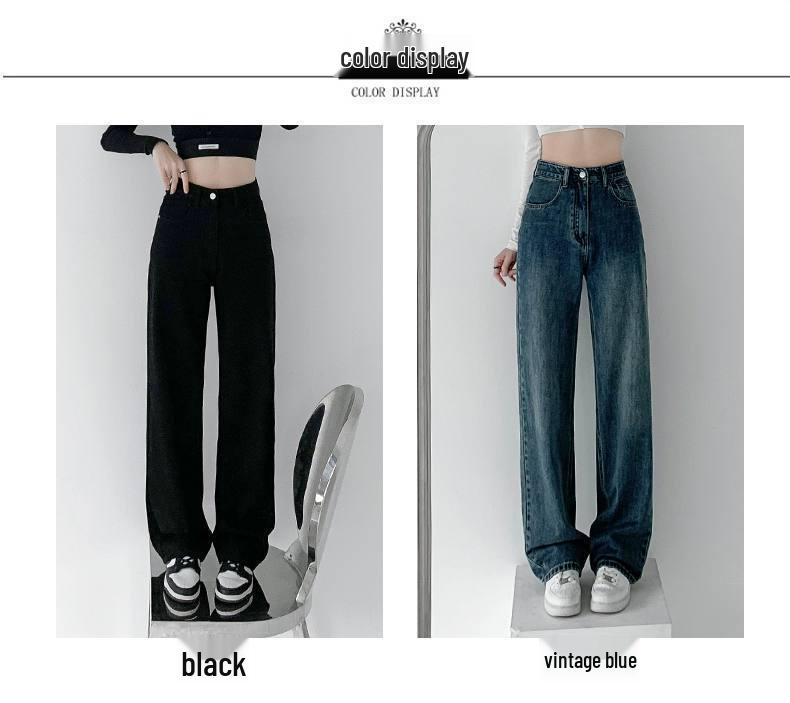 Damen Jeans mit hohem Bund, geradem Bein und weiter Passform, Frühling/Herbst 2022 - Schlankmachend, Vielseitig, Guter Fall, Bodenlang.