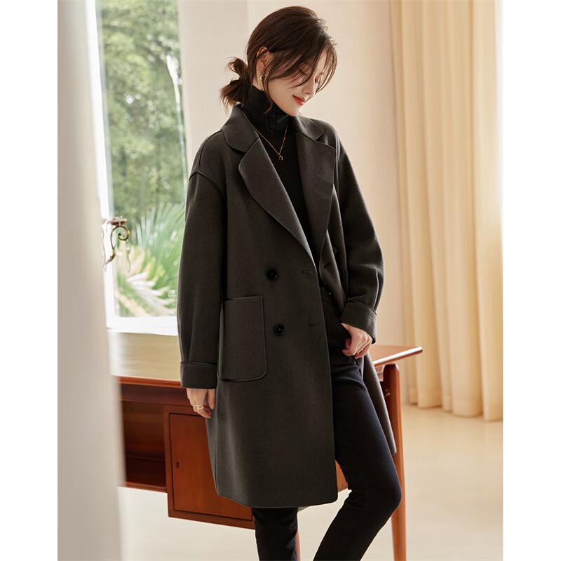 Women's Hepburn Style Mid-Length Wool Blend Double-Sided Coat
