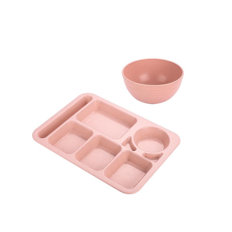 Cross-border Wheat Straw Children's Anti-fall Compartment Dinner Plate for Household or Student Canteen Use.