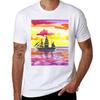 Sunset and Boat Watercolor 3 TShirt Work Utility Short Sleeve Shirt