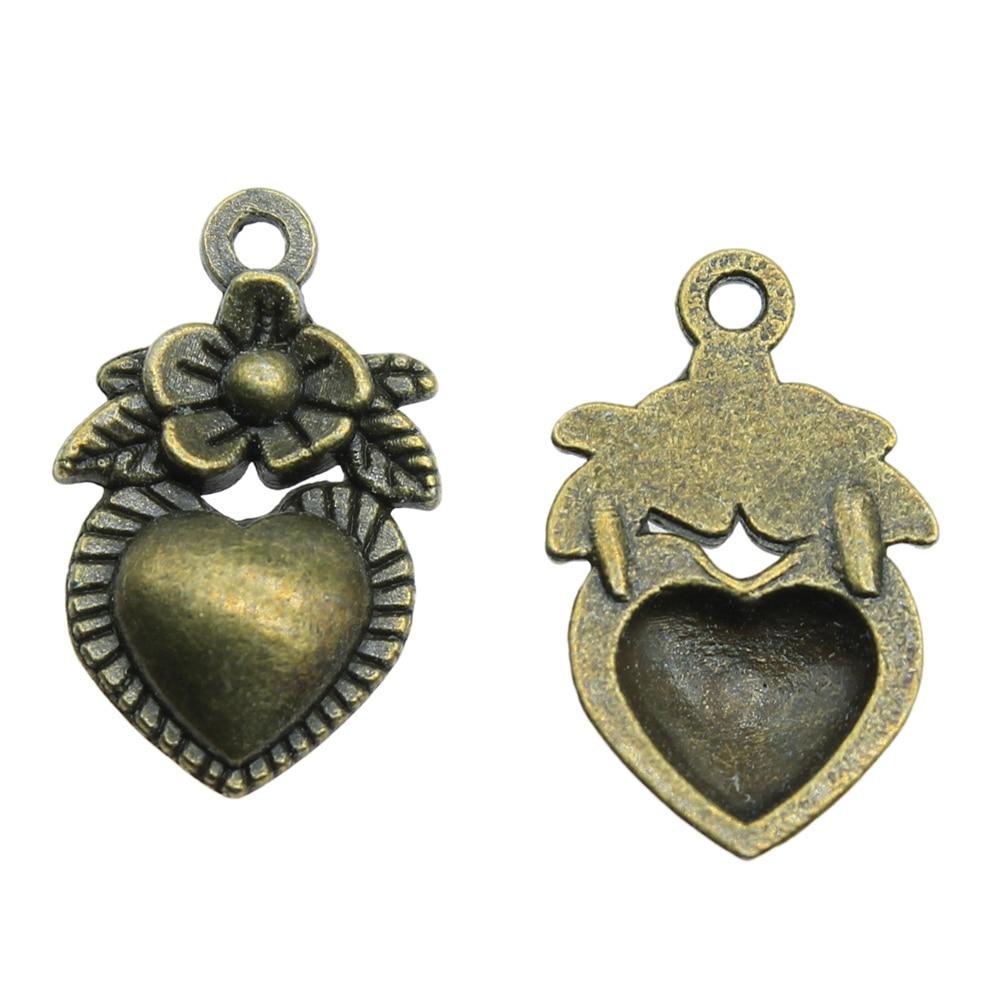 

20шт подвески в виде цветка в виде сердца античная бронза цвет цинковый сплав 15мм