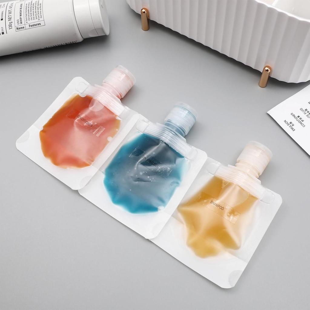 Travel Size Refillable Empty Squeeze Pouch, 30ml Stand Up Pouch Toiletry Lotion Gel Squeezable Bags Plastic Toiletry Containers for Travel Toiletries