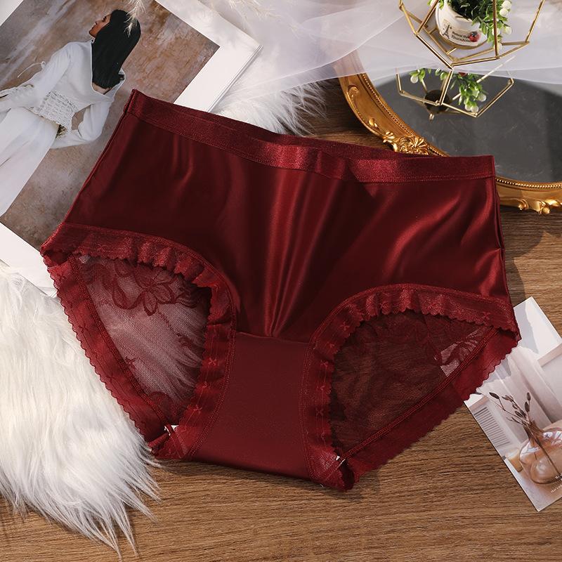 Plus Size Ladies Summer Sexy Lace Hollow Satin Pure Cotton 7A Antibacterial Briefs