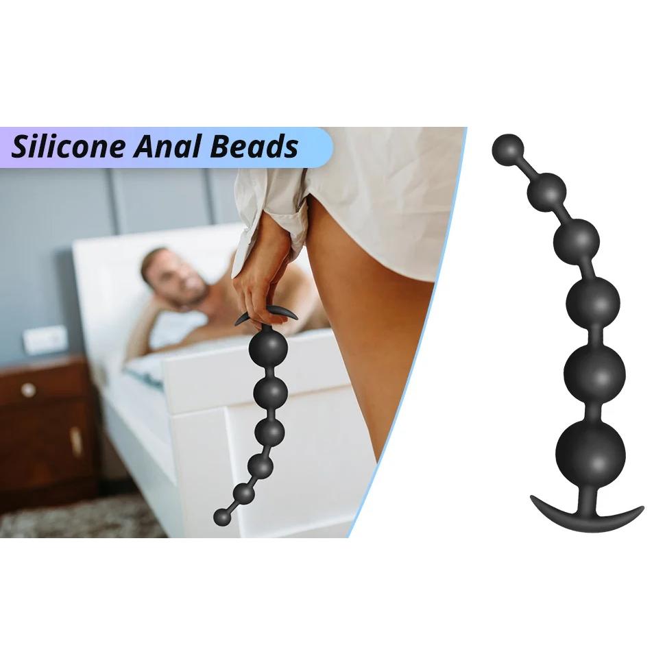 Silicone Anal Beads with Flexible Chain Prostate Massage Butt Plug for Men/Women Couples, Soft Anal Trainer Anus Dilator Sex Toy