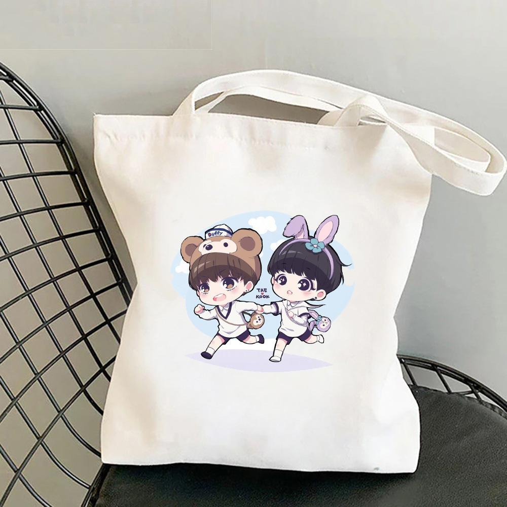 Korean Style Letter Print Canvas Tote Bag for Women Men Fashionable Shoulder Handbag Trendy Daily Shopping Bag