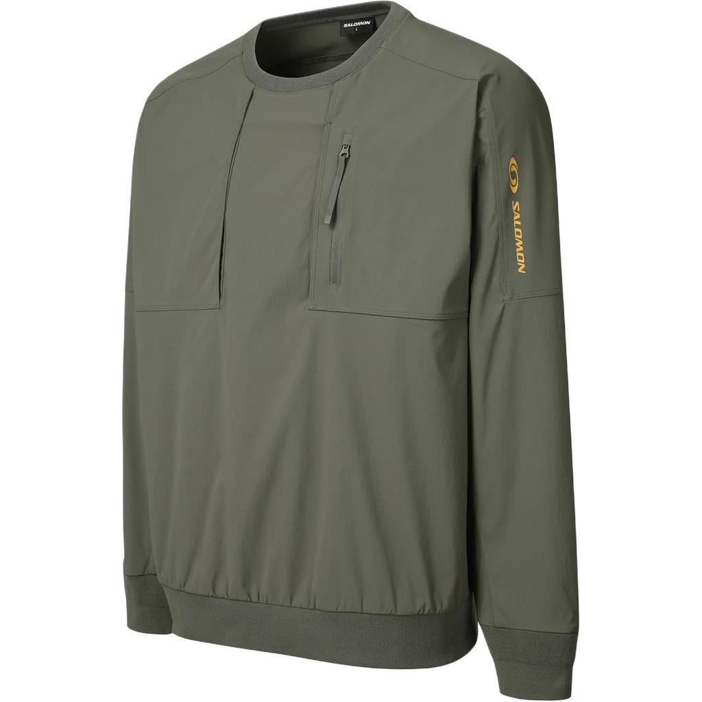 SALOMON Logo Letter Print Pattern Crew Neck Long Sleeve Sweatshirt Men Sweatshirt Olive-Green LC2570000