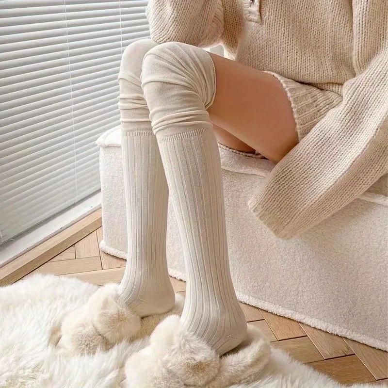 Women's Knee-High Socks - High Elasticity Thin Long Stacked Solid Color Polyester Stockings, All-Season Machine Washable
