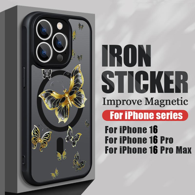 For iPhone 15 14 Pro Max 12 13 Pro 11 Colorful Butterfly Phone Case Magnetic For Magsafe Wireless Charging Acrylic Clear Cover