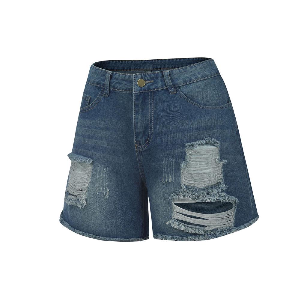High-Waisted Ripped Washed Denim Shorts - Women's Summer Hot Pants