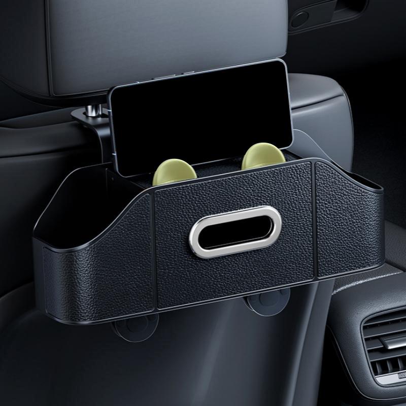 Multifunctional Car Back Seat Storage Organizer Scratch-Resistant Tissue Box With 2 Cup Holders Universal Stowing Space Tidying