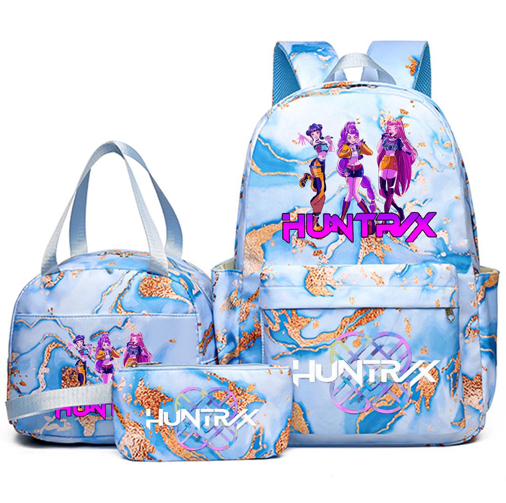 3Pcs/set Anime K-Pop Demon Hunters Printed Backpack Handbag Pencil Case for Teenager Student Bookbag Schoolbag Women Large Capacity Waterproof Bag