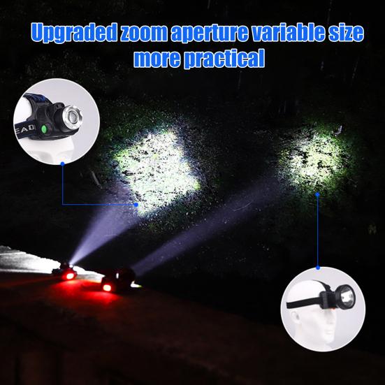 Outdoor Headlamp Telescopic Zoom USB Rechargeable 3 Modes Adjustable Waterproof Super Bright Lightweight Cycling Night Fishing LED Head Light
