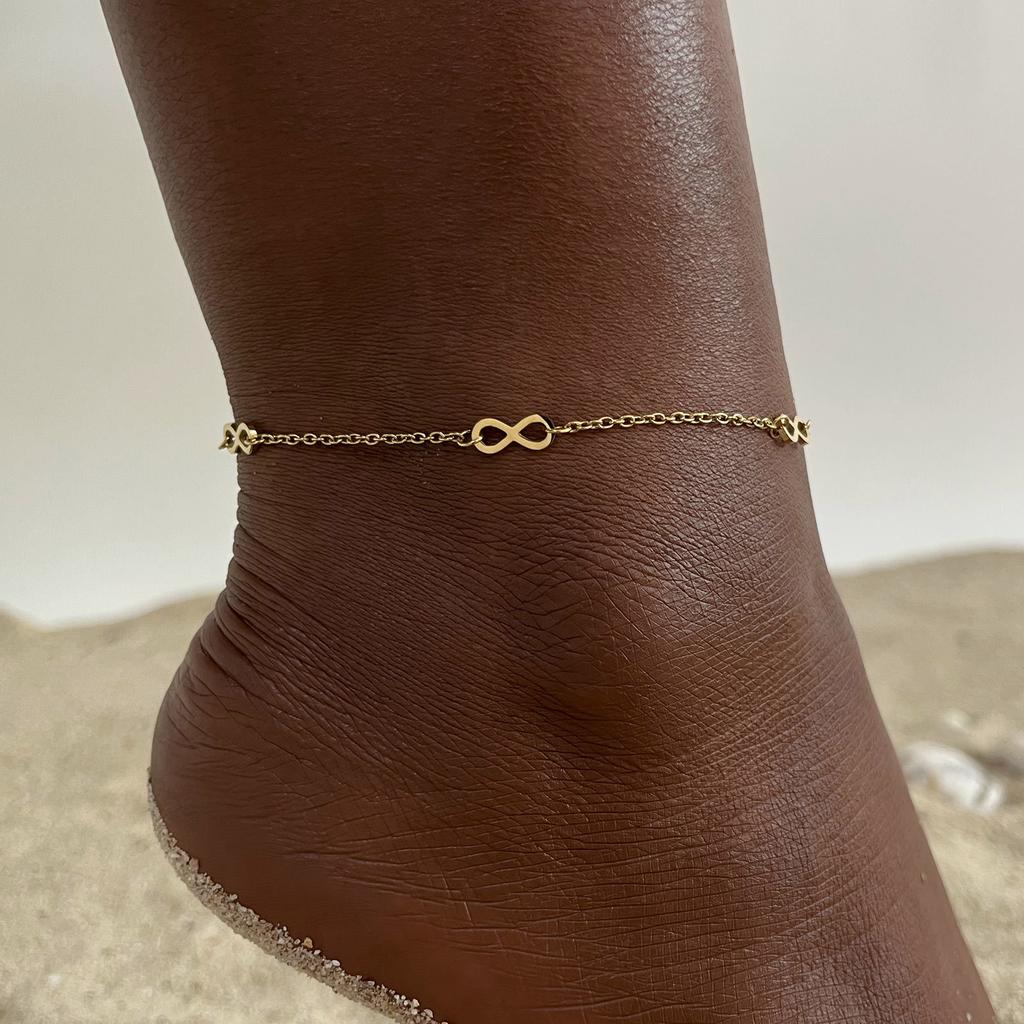 18k Gold Plated Stainless Steel Layered Chain With Beaded  Anklet Bracelet On Leg  for Women