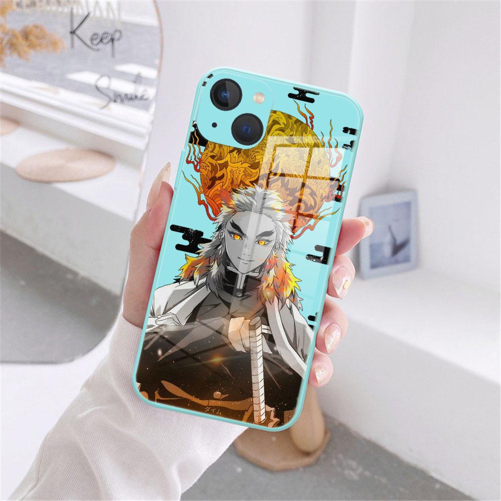 

Чехол для телефона Anime Demon Slayer Kimetsu No Yaiba для iPhone 11 12 13 Pro Max X XR XS MAX X 8 7 Plus, бледно-синий чехол из закаленного стекла iPhone 11