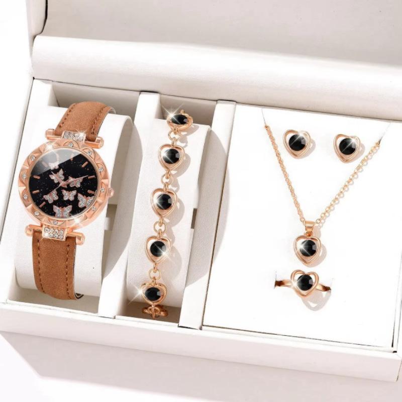 5Pcssetins Wind Niche Popular Fashion Butterfly Ladies Belt Watch Set Bracelet Watch Ladies Watch bulk price