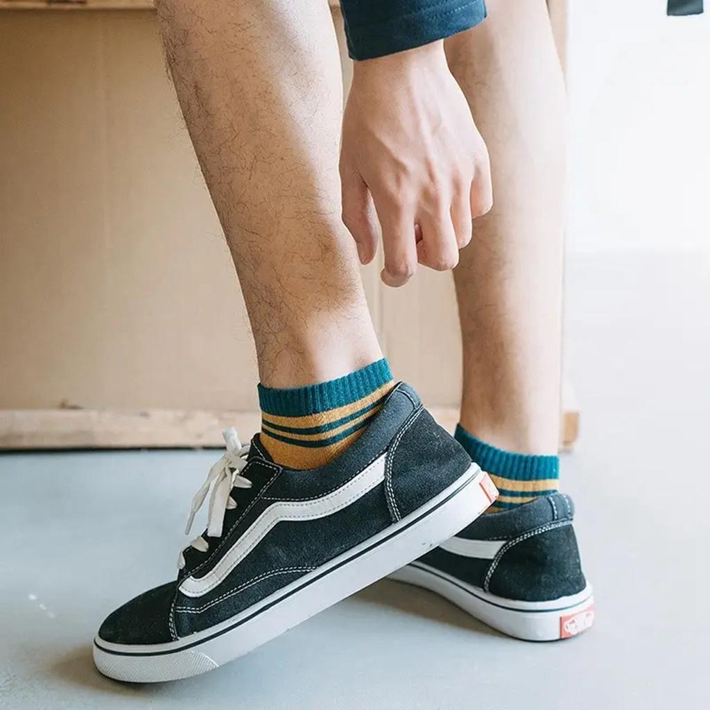 5 Pairs Sports Breathable Low Cut Socks Spring Summer Cotton Striped Sports Korean Preppy  Men Socks