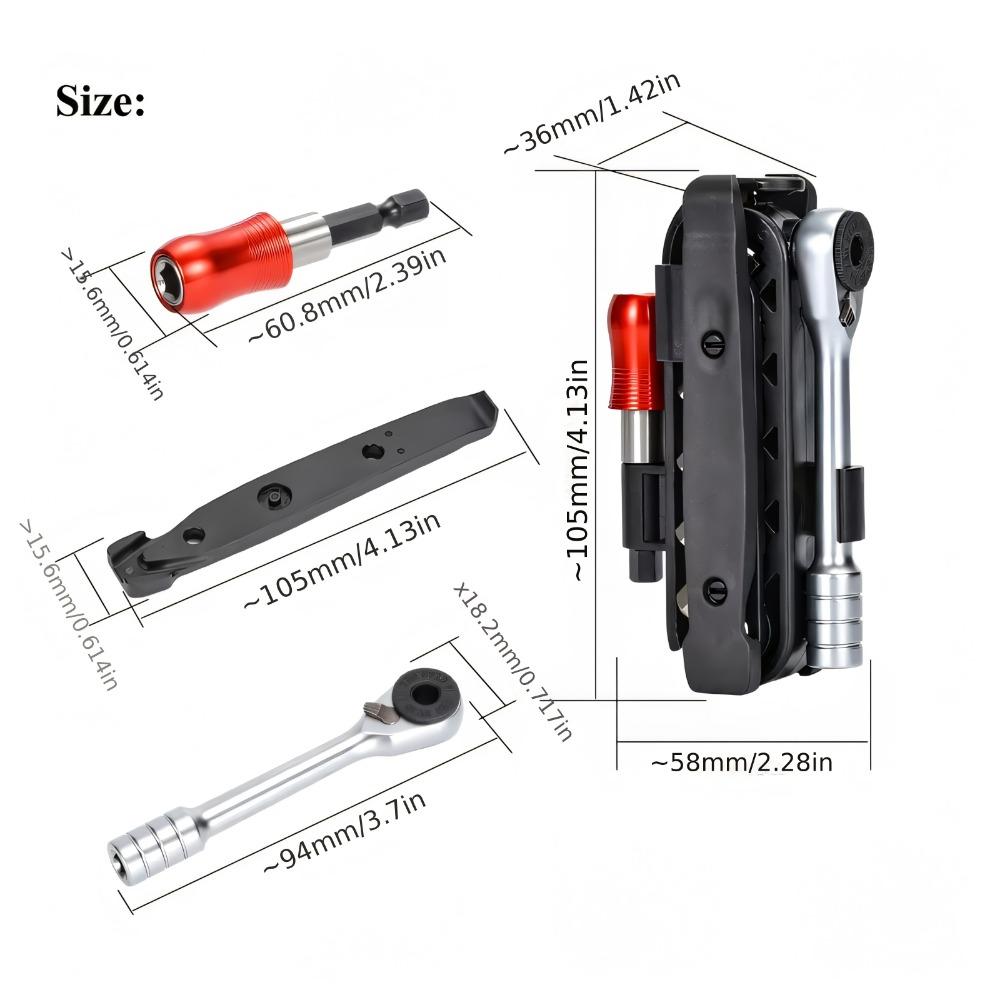 Bicycle Ratchet Wrench Set, Portable Bicycle Tool, Multi-function Tool, Foldable Hex Wrench Screwdriver Tool Set, Hex Wrench with Tire Lever