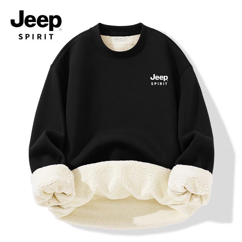 JEEP SPIRIT Men's American Retro Fleece-Lined Crewneck Sweatshirt