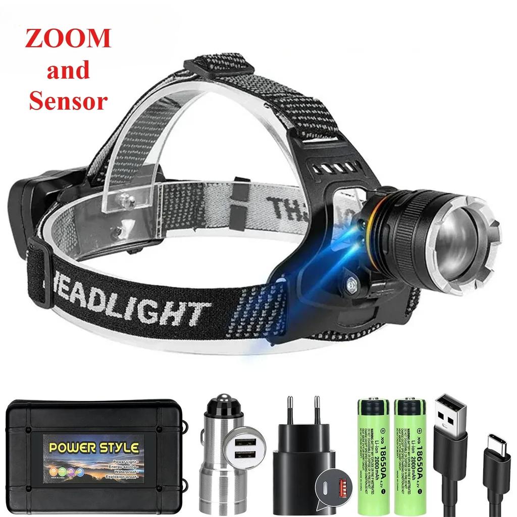 Super Powerful LED Headlamp High Power Long Range 500M Head Flashlight USB Rechargeable Headlight Torch Fishing Hunting Lantern
