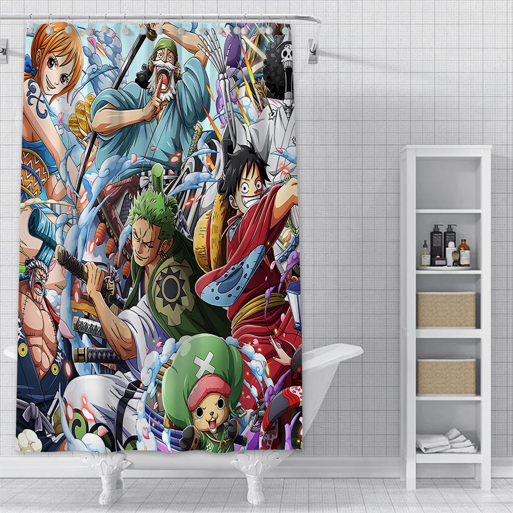 Hot P-PieceS Japan Anime One Shower Curtain Waterproof Polyester Fabric Paint Bath Curtain Home Bathroom Decor Curtain With Hook