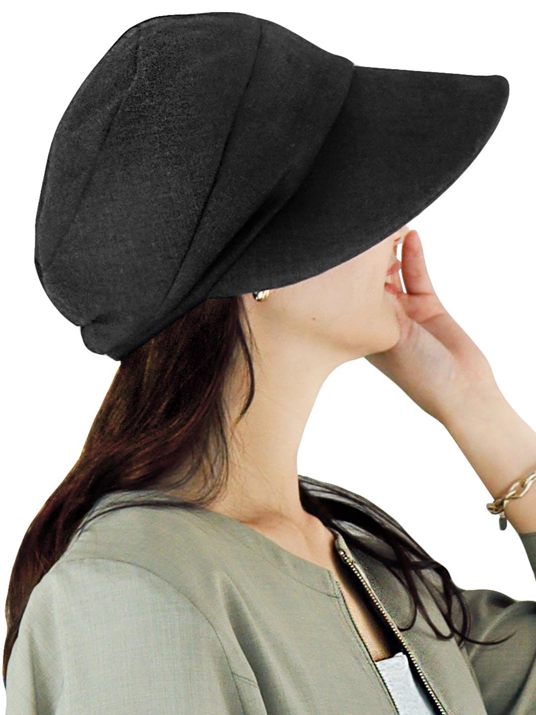 

Кепка QUEENHEAD UV Newsboy UV размера XL черная женская, лен, защита, стирка, регулируемая, складная, проволока, весна/лето, (58-61cm) - чёрный