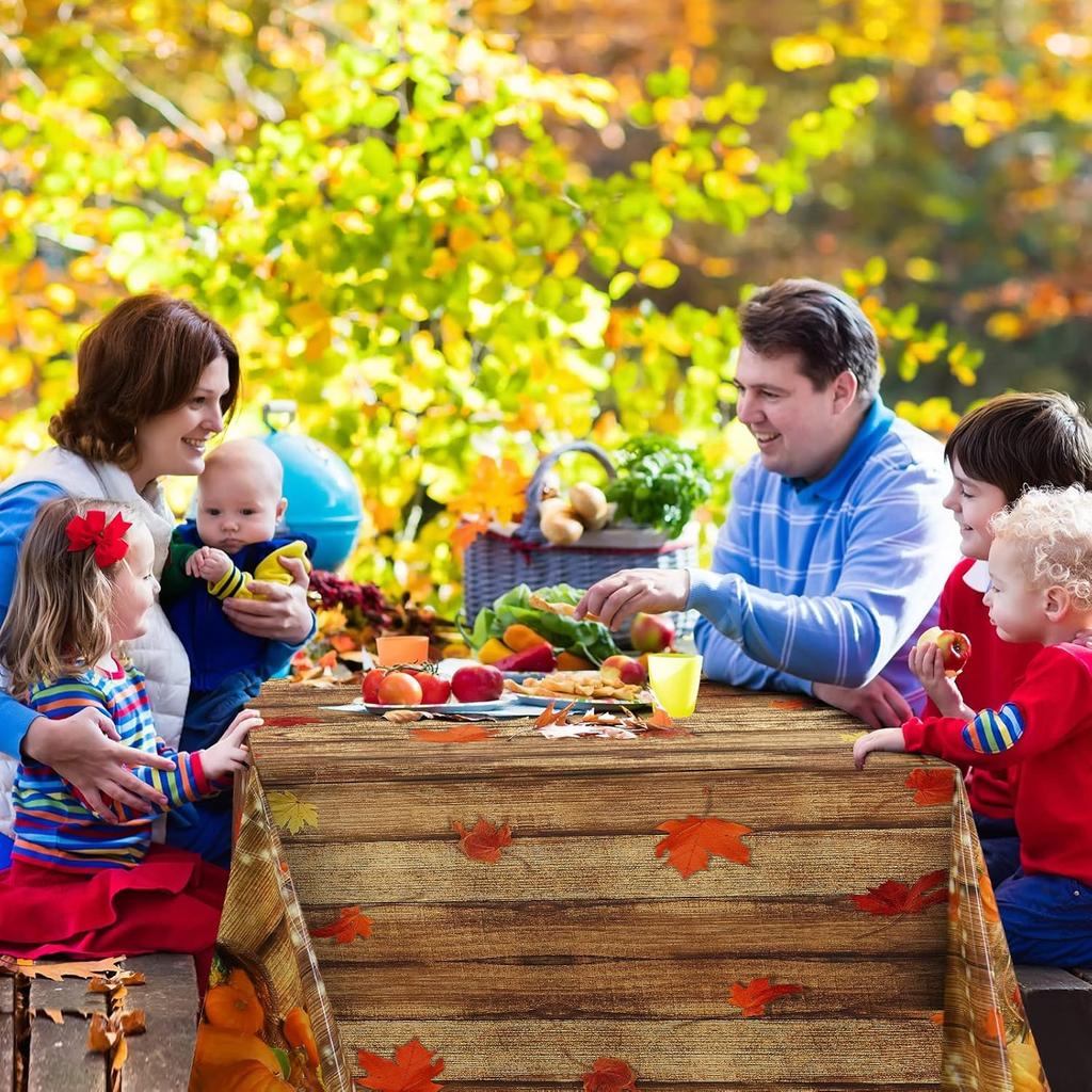 Fall Table Decoration Thanksgiving Fall Tablecloth Wood Grain Maple Party Table Cover Autumn Pumpkin Harvest Tablecovers Decor for Thanksgiving