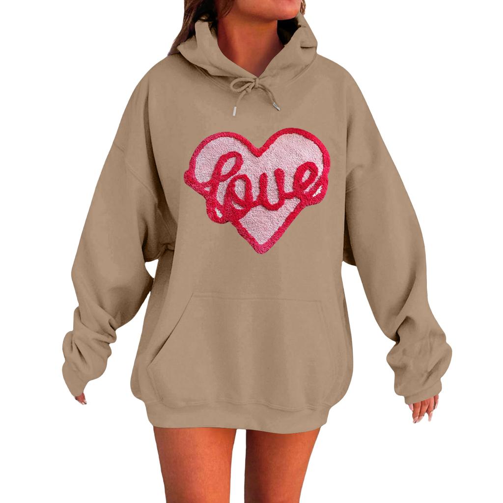 Dames Løs Komfortabel Casual Moteabel Genser med Lang Erm og Kjærlighetstrykk