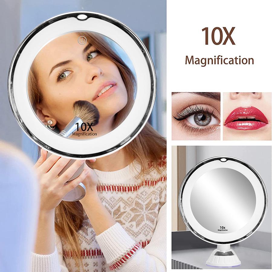 Flexible 10x Magnifying Mirror LED LightingTouch Screen Portable Dressing Table Makeup USe AAA Dry Battery