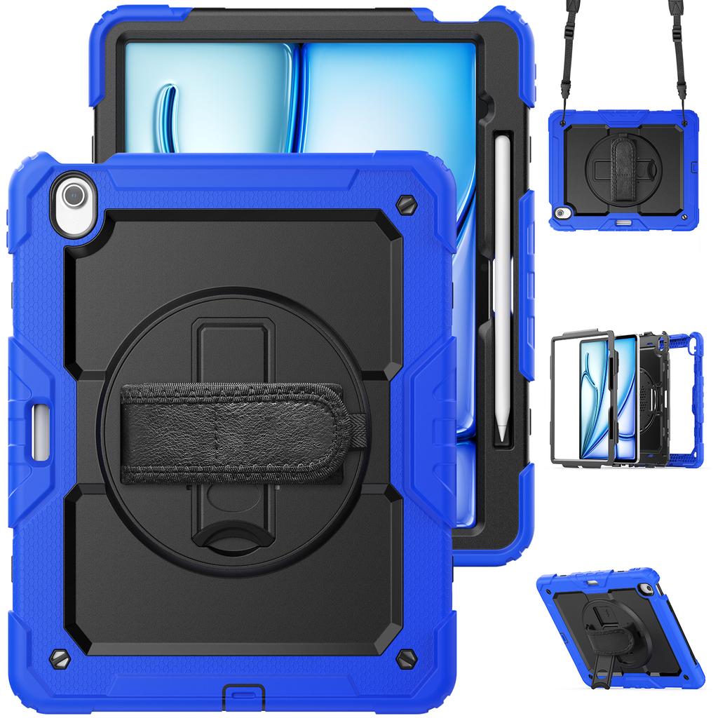 For iPad Air 13 (2025)/(2024) Case PC+Silicone Dust-Proof Tablet Cover with PET Screen Protector/Shoulder Strap