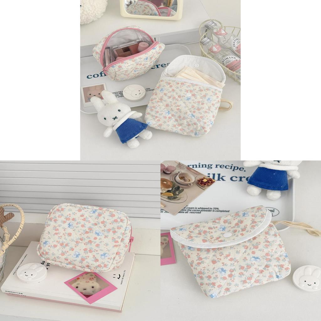 Rose Floral Cotton Makeup Bag With Breathable Storage For Daily Use