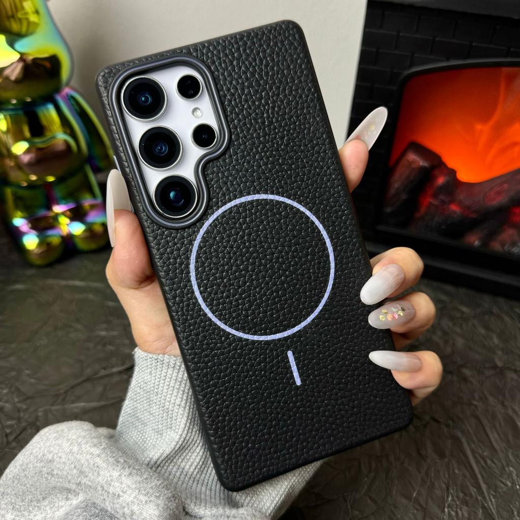 Lychee Pattern Suitable for Samsung S25 Ultra Simple Soft Shell Magnetic Suction Phone Case Samsung S25 Skin Sensing S24 Anti Slip Shell