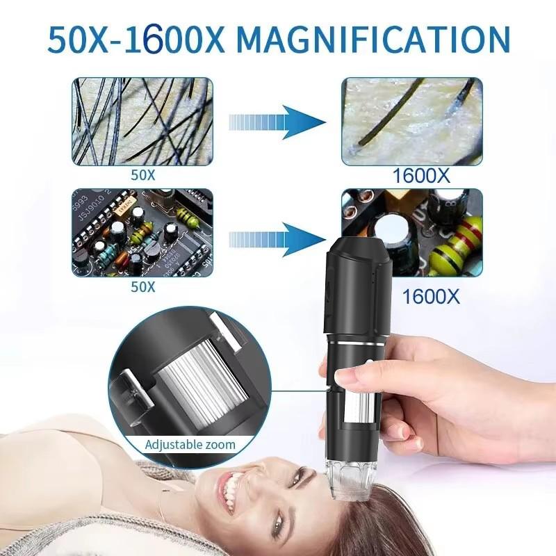 GUANMOU Wifi Digital Microscope 1600X Magnification Handheld Microscope With Adjustable Stand for Kids Gifts Support IOS Android