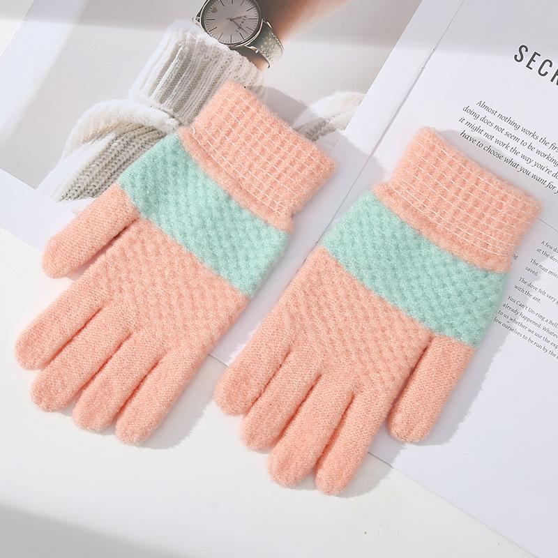 Candy Color Solid Color Warm Gloves for Women Mohair Knitted Yarn Gloves Cycling