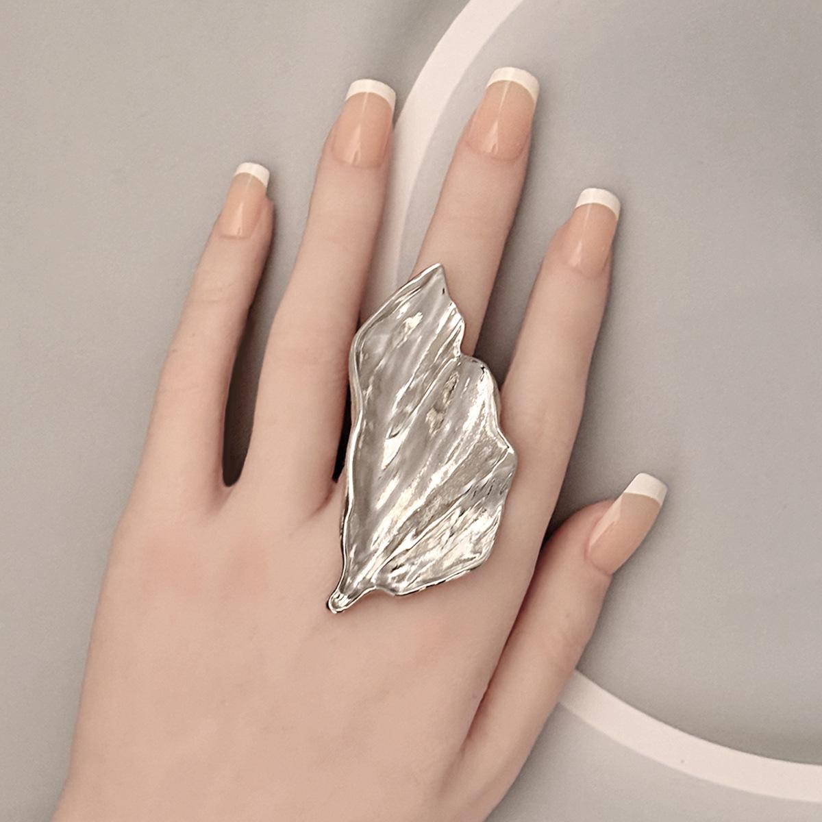 Vintage Crystal Geometric Open Rings for Women Exaggerated Metal Rhinestone Irregular Double Layer Bead Rings Party Jewelry Gift