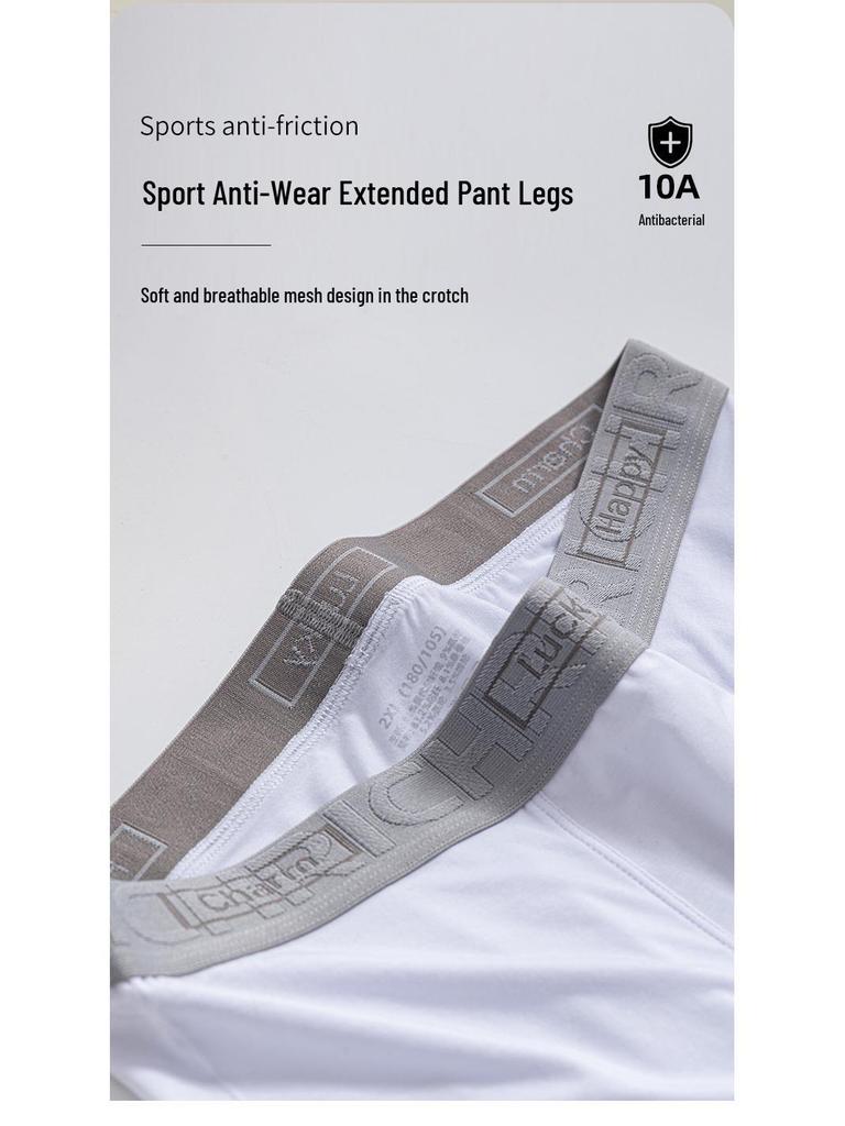 Men's Seamless Mid-Waist Modal Boxer Briefs: Extended Length, Anti-Chafe, Anti-Slip, Antibacterial.