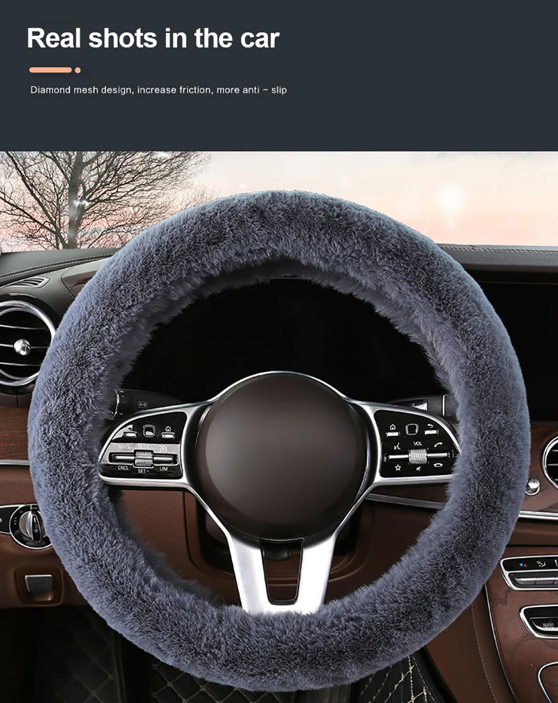 Winter Universal Auto Lenkradbezug Naturfell Elastischer Plüschbezug für 38 cm Durchmesser Lenkrad Autozubehör