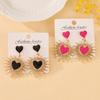Fashion Geometric Love Heart Pendant Earrings for Women 2024 New in Metal Enameled Hanging Earring Modern Trendy Party Zircon