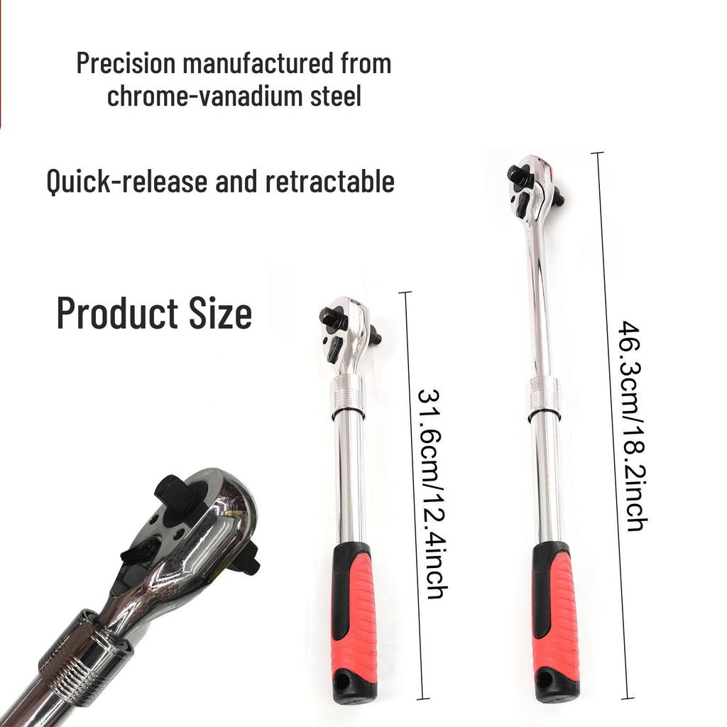 Telescopic 72-Tooth Three-in-One Quick Release Ratchet Wrench for Auto Repair