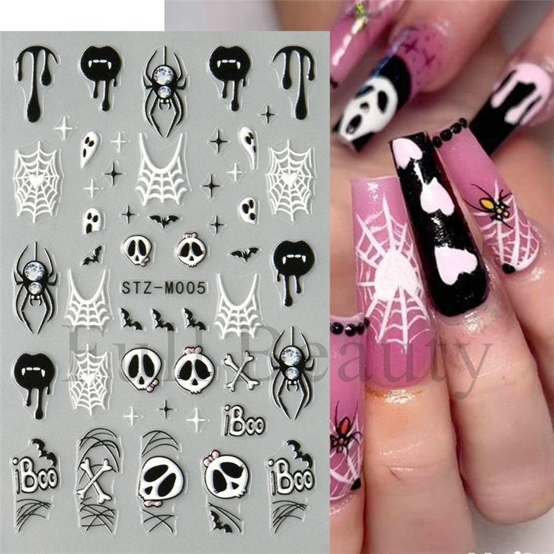 New nail art stickers Halloween micro-engraved love spider web spider skull funny cartoon nail art stickers
